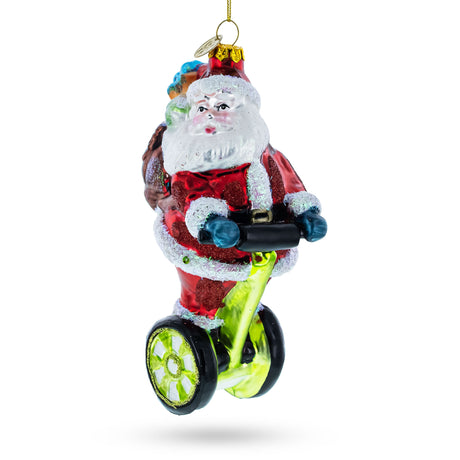 Glass Santa Cruising on Electric Scooter - Blown Glass Christmas Ornament in Multi color