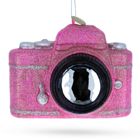 Glass Vintage Pink Camera - Blown Glass Christmas Ornament in Pink color