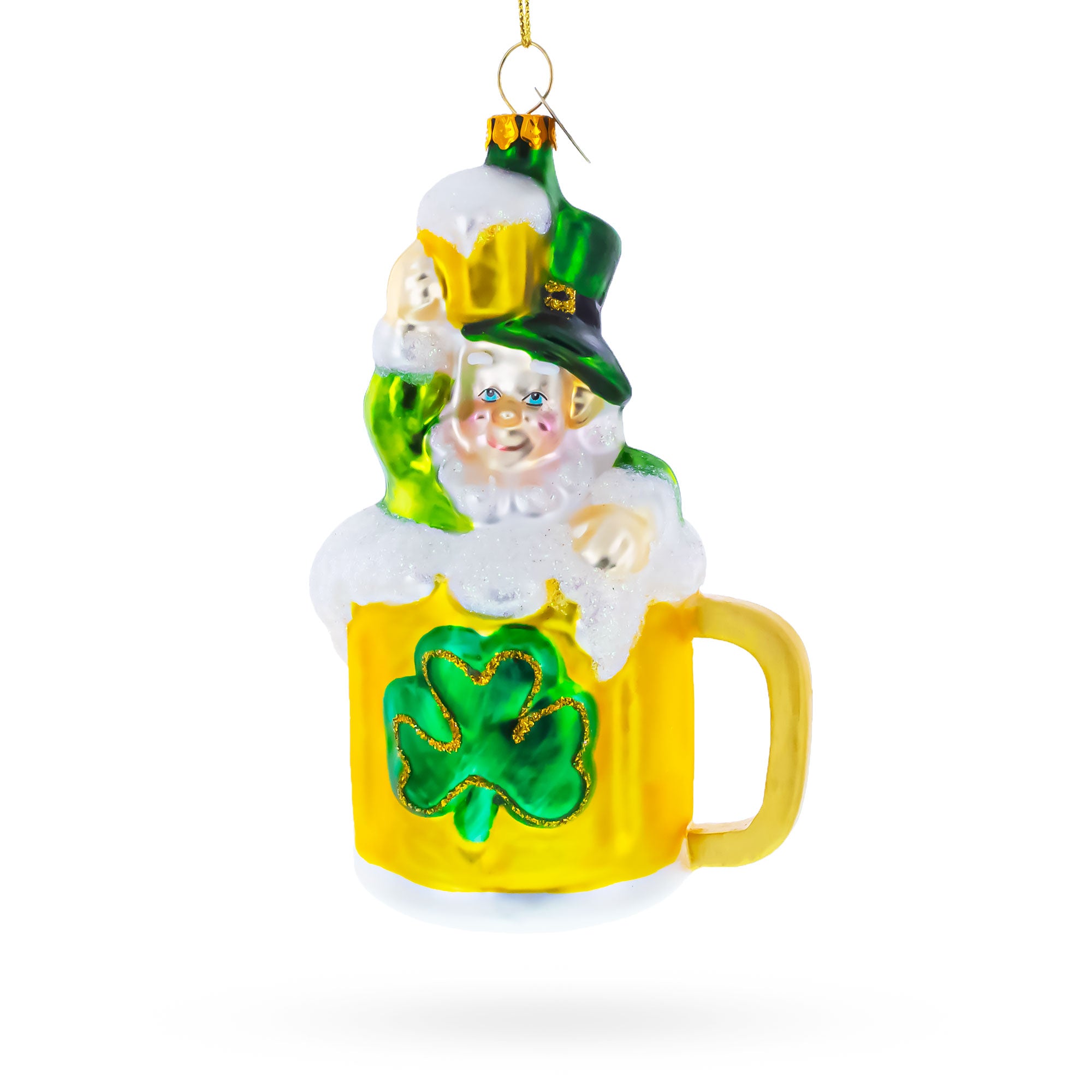 Leprechaun Lounging in a Beer Mug Glass Saint Patricks Day Christmas Ornament in Multi color Figurine
