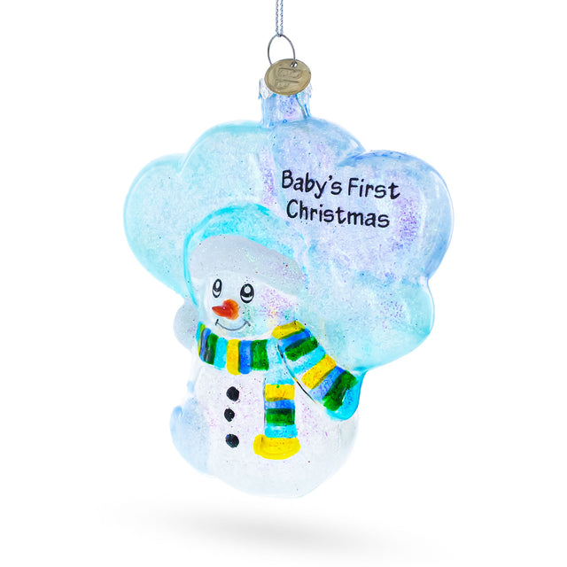 Glass Snowman Celebrating Baby's First Christmas - Blown Glass Ornament in Multi color