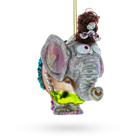 Glass Circus Elephant Performing Tricks - Blown Glass Christmas Ornament in Multi color