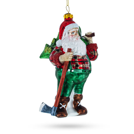 Glass Rustic Holiday Cheer: Lumberjack Santa - Blown Glass Christmas Ornament in Multi color