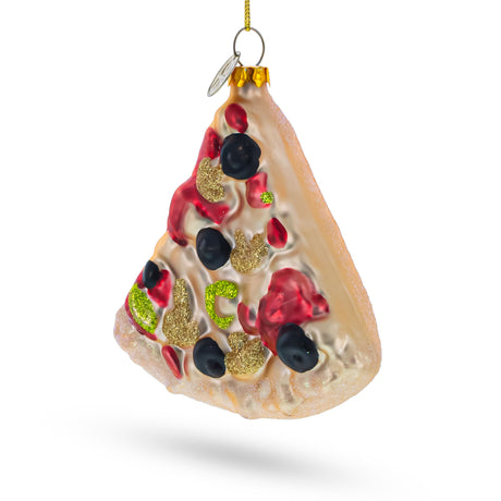 Glass Delicious Slice of Pepperoni Pizza - Blown Glass Christmas Ornament in Multi color Triangle