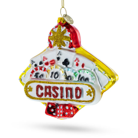 Glass Casino Sign - Blown Glass Christmas Ornament in Multi color