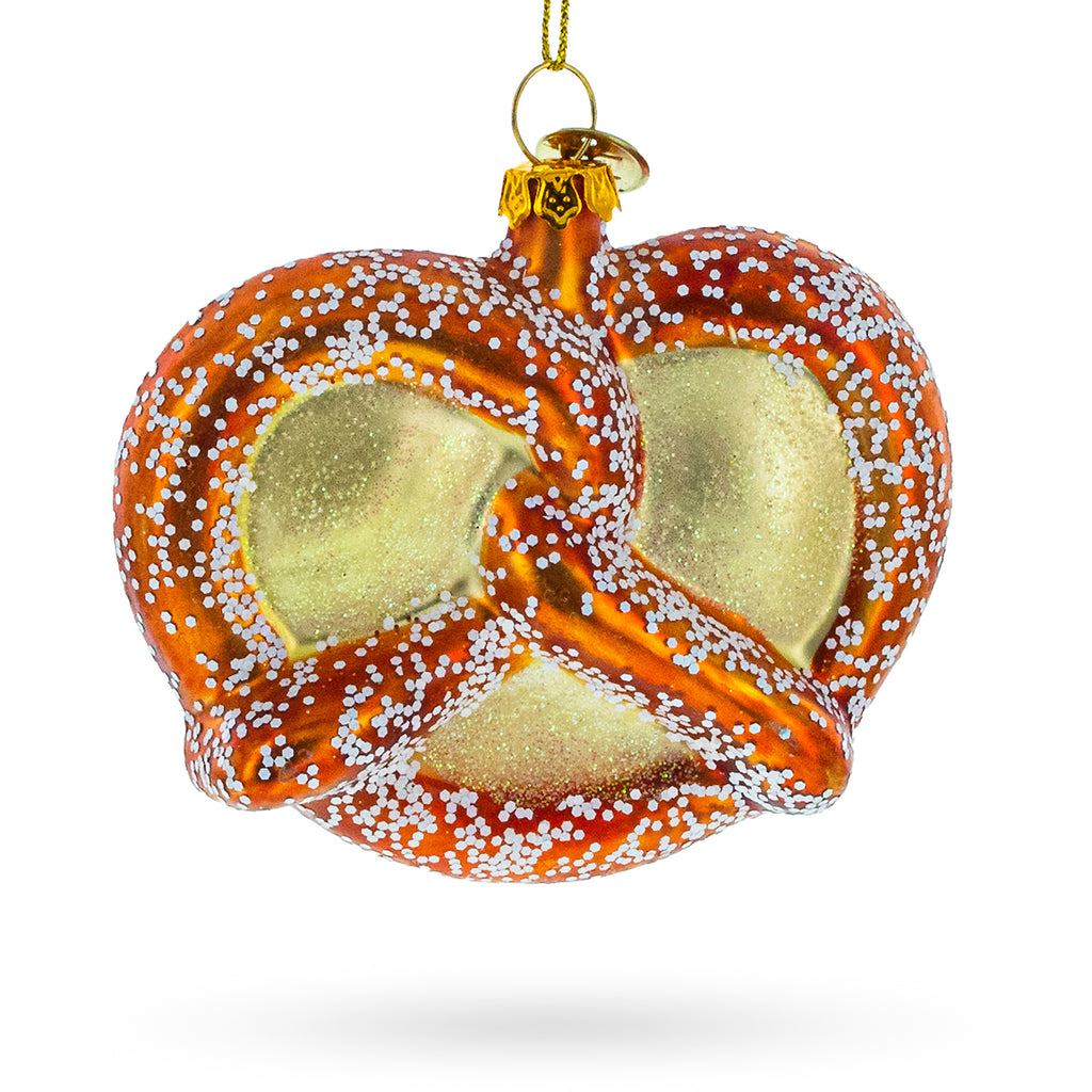 Glass Twisted Delight: Golden Pretzel - Blown Glass Christmas Ornament in Brown color