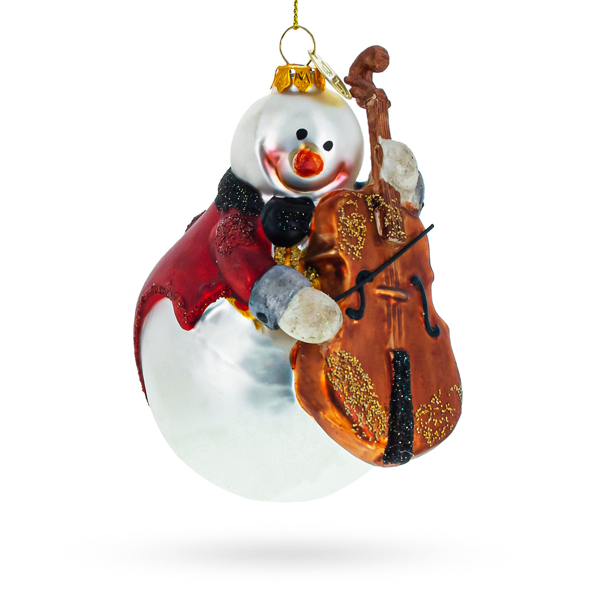 Glass Whimsical Snowman Playing Cello - Blown Glass Christmas Ornament in Multi color