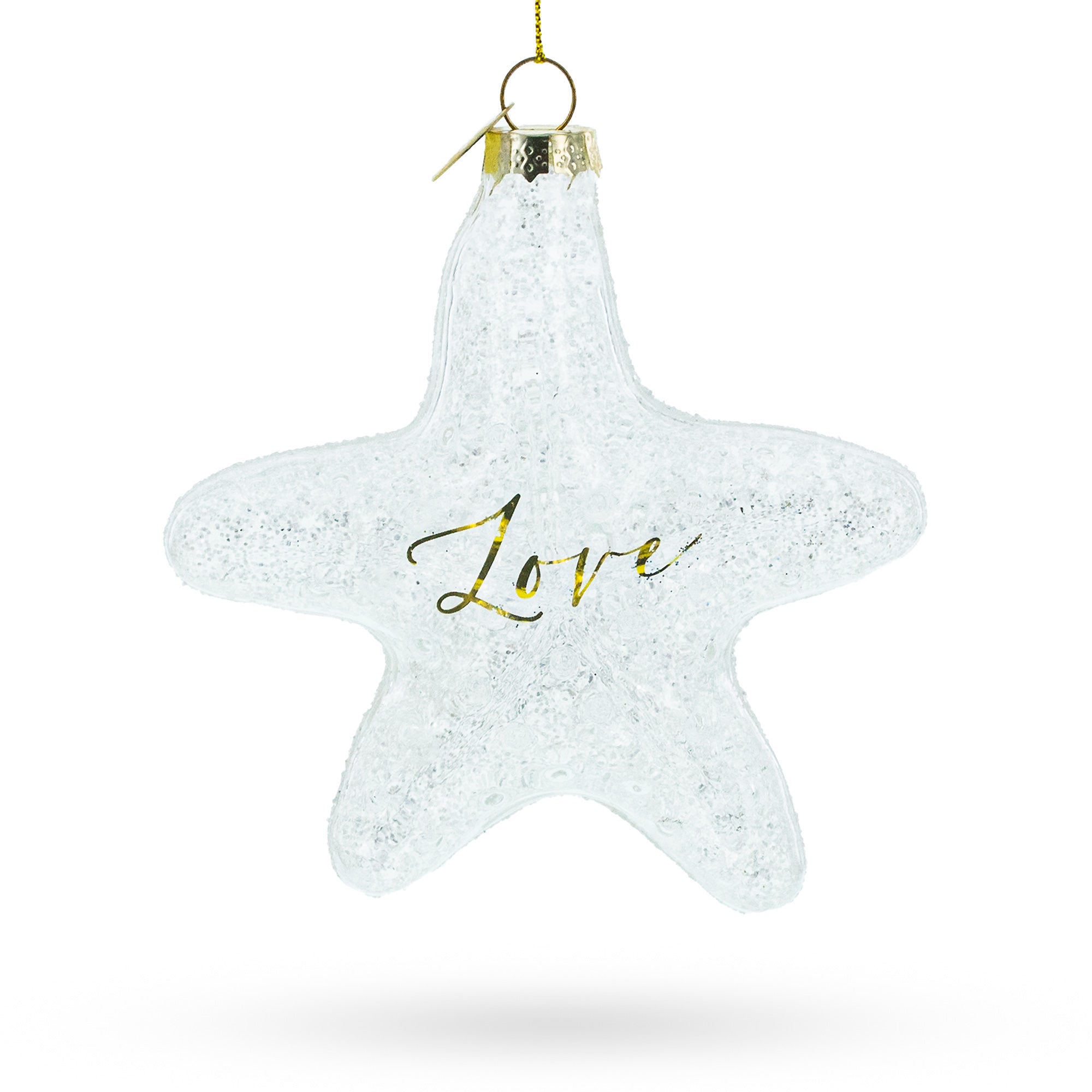 Radiant White Star "Love" Blown Glass Christmas Ornament in Clear color Star