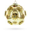Glass Elegant Jeweled Snowflakes Adorning a Golden Glossy - Blown Glass Ball Christmas Ornament in Gold color Round