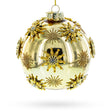 Glass Elegant Jeweled Snowflakes Adorning a Golden Glossy - Blown Glass Ball Christmas Ornament in Gold color Round