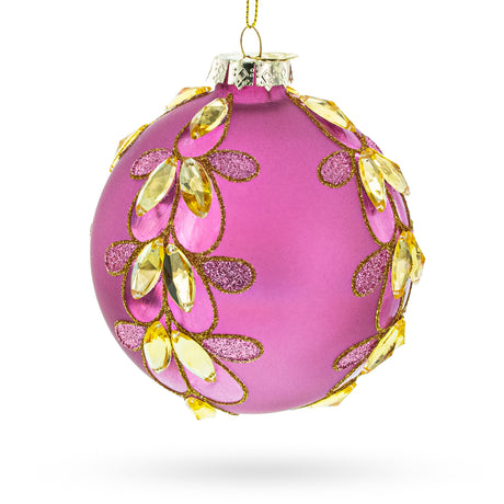 Glass Enchanting Jeweled Pink - Blown Glass Ball Christmas Ornament in Pink color Round