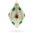 Glass Green and Red Rhombus Blown Glass Christmas Ornament Adorned with Jewelry in Beige color Rhombus
