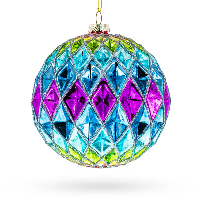 Vibrantly Colored - Radiant Blown Glass Christmas Ornament in Blue color, Round shape