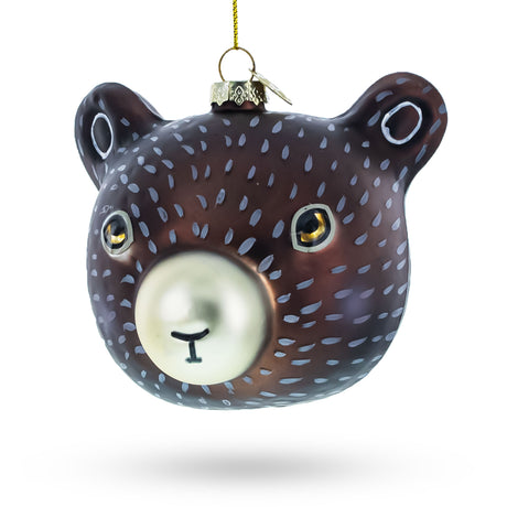 Glass Bear Head - Whimsical Blown Glass Christmas Ornament in Brown color