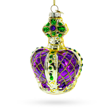Glass Royal Crown - Regal Blown Glass Christmas Ornament in Purple color
