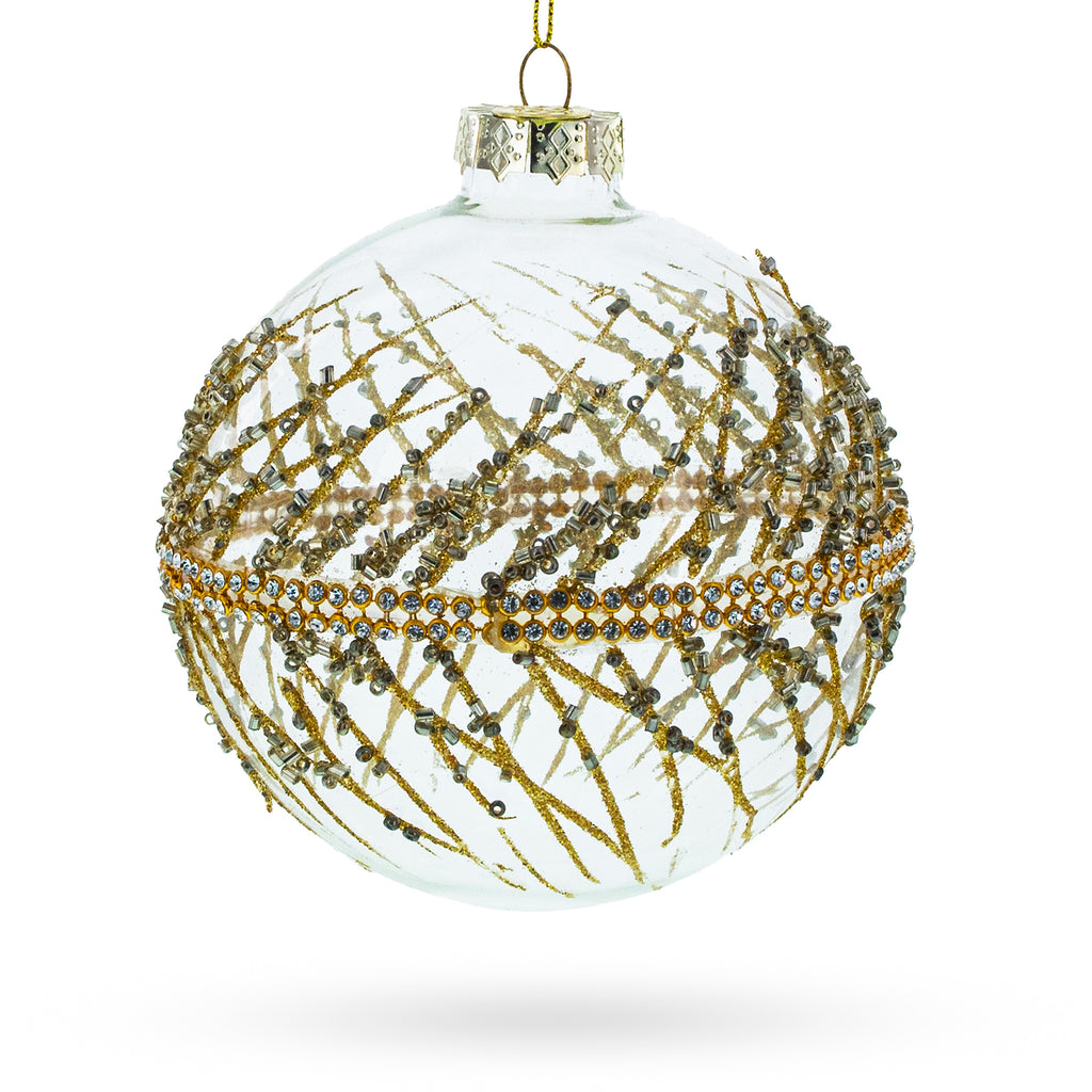 Glass Golden Glitters on Clear Glass Ball - Dazzling Blown Glass Christmas Ornament in Clear color Round