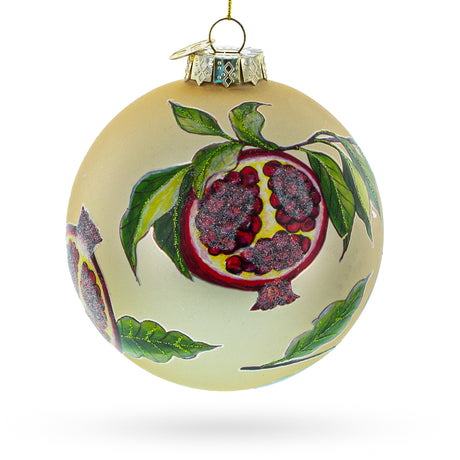 Glass Pomegranate Design - Vibrant Blown Glass Ball Christmas Ornament in Gold color