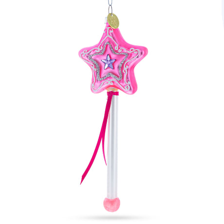 Magic Wand - Blown Glass Christmas Ornament in Pink color,  shape