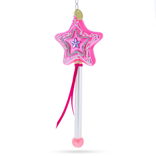 Glass Magic Wand - Blown Glass Christmas Ornament in Pink color