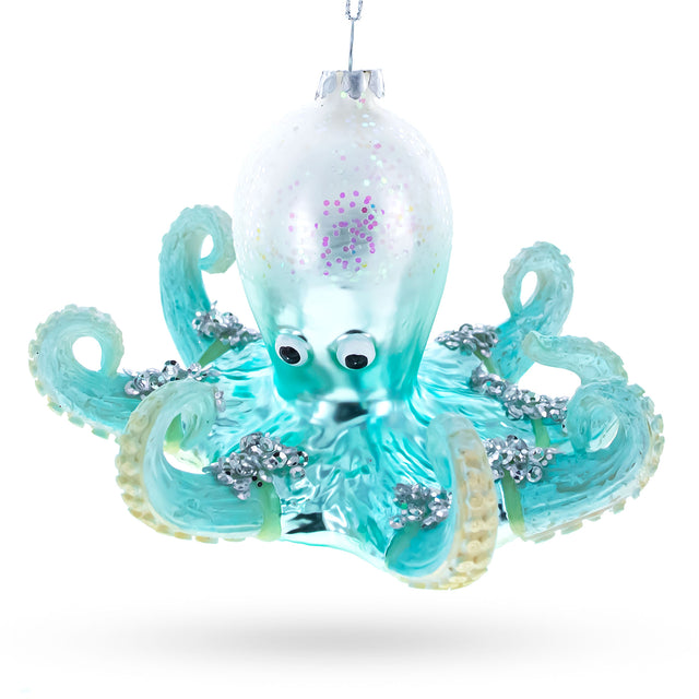 Glass Blue Octopus Blown Glass Christmas Ornament in Blue color