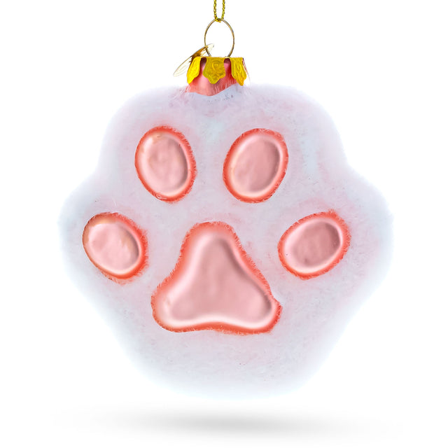 Glass White Paw Blown Glass Christmas Ornament in Pink color