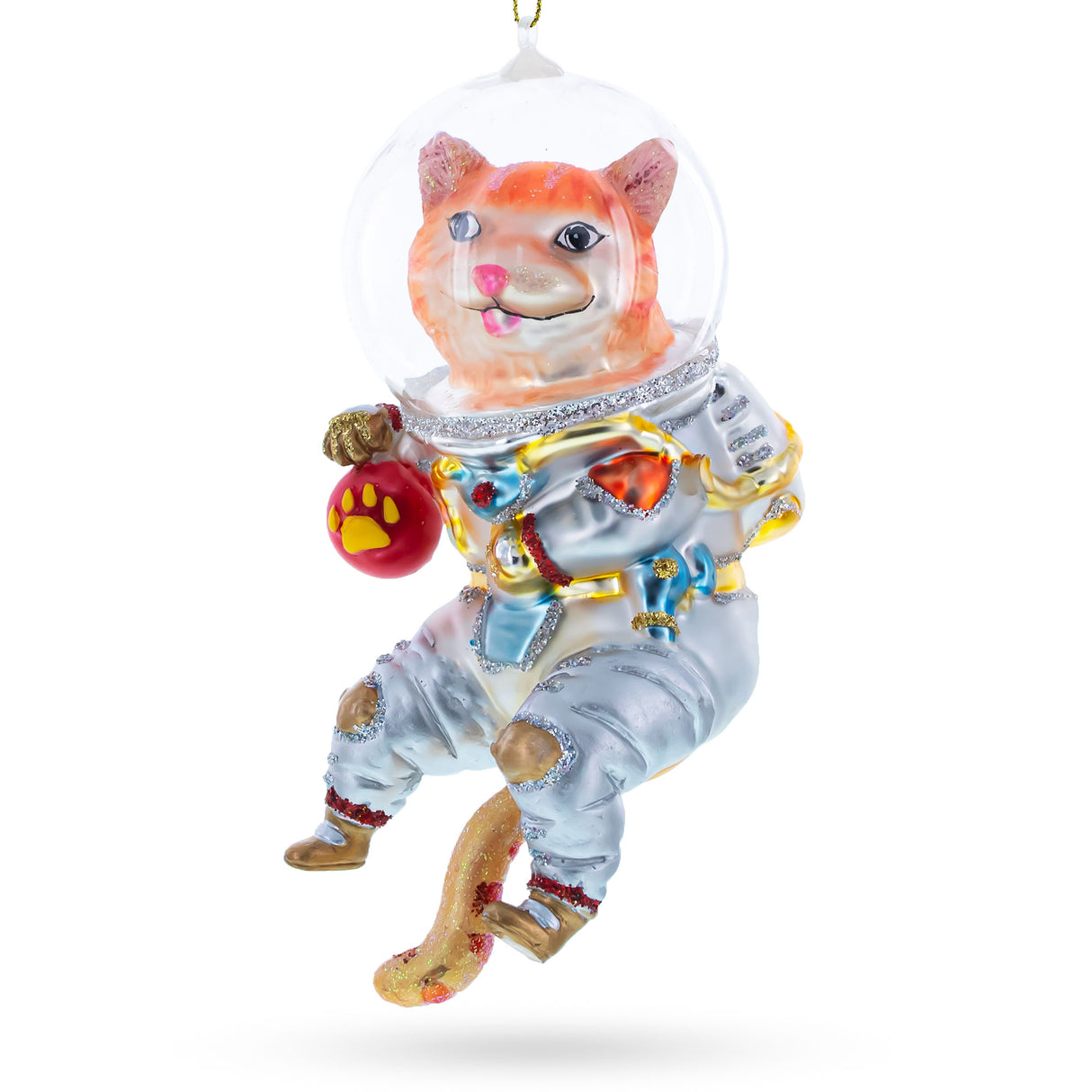 Glass Cat the Astronaut Blown Glass Christmas Ornament in Multi color