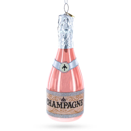 Glass Pink Sparkling Wine Blown Glass Christmas Ornament in Pink color