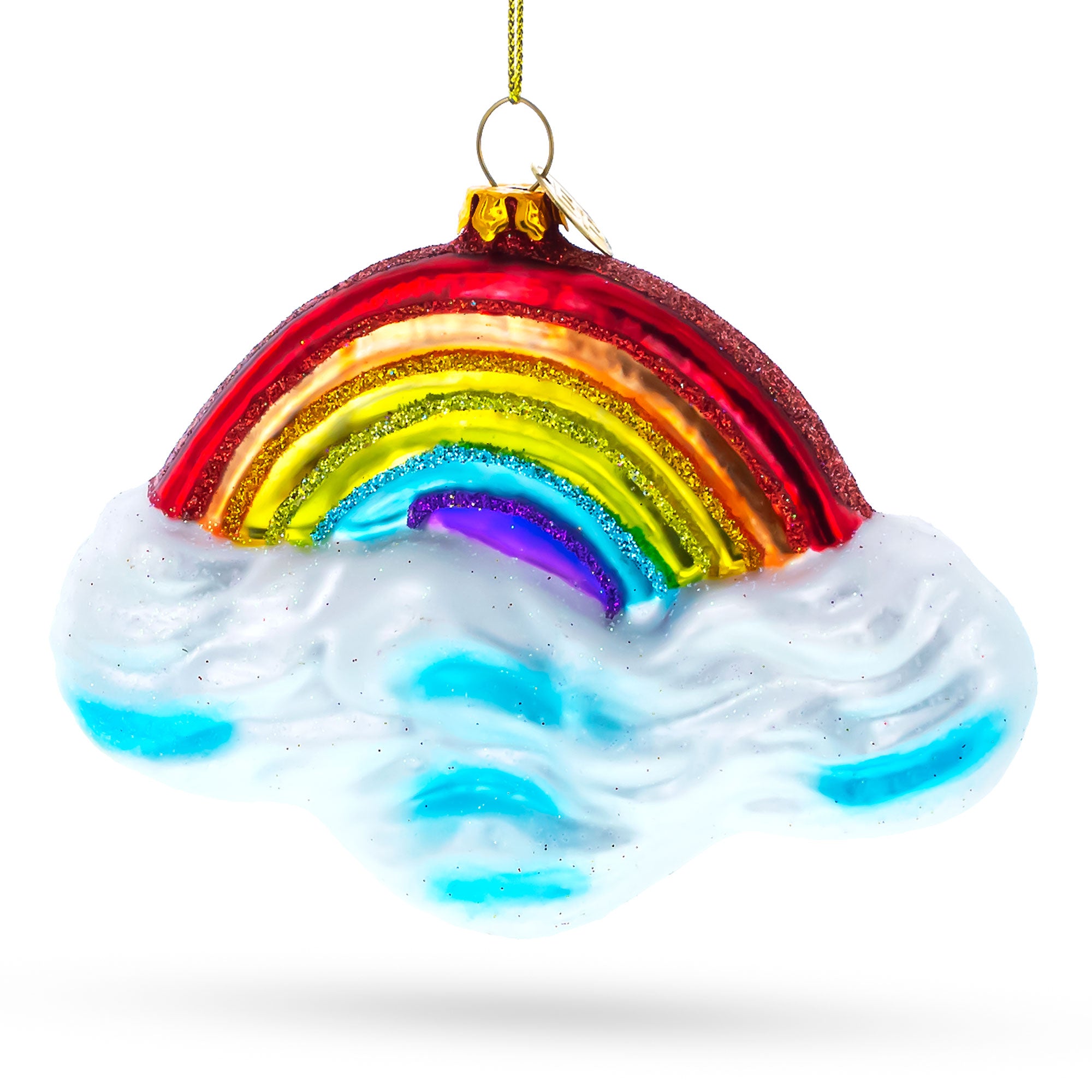 Rainbow Over Clouds Blown Glass Christmas Ornament in Multi color Figurine