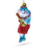 Glass Island Serenade: Dolphin Playing Guitar - Blown Glass Christmas Ornament in Multi color
