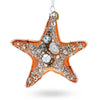 Glass Glistening Glittered Starfish - Blown Glass Christmas Ornament in Orange color Star