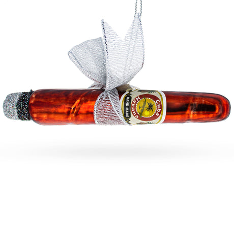 Glass Premium Cigar with Box - Blown Glass Christmas Ornament in Brown color