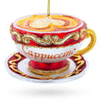 Glass Glossy Red Cappuccino Cup - Blown Glass Christmas Ornament in Multi color