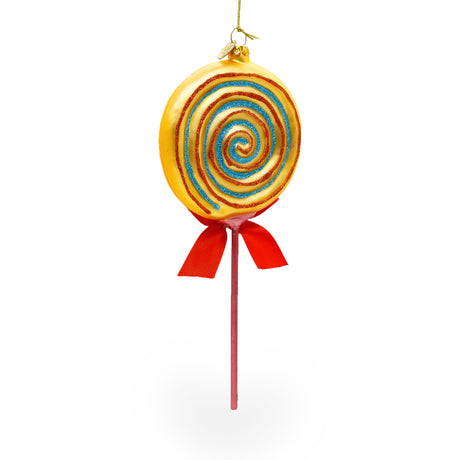 Glass Colorful Lollipop on Stick Food - Blown Glass Christmas Ornament in Orange color