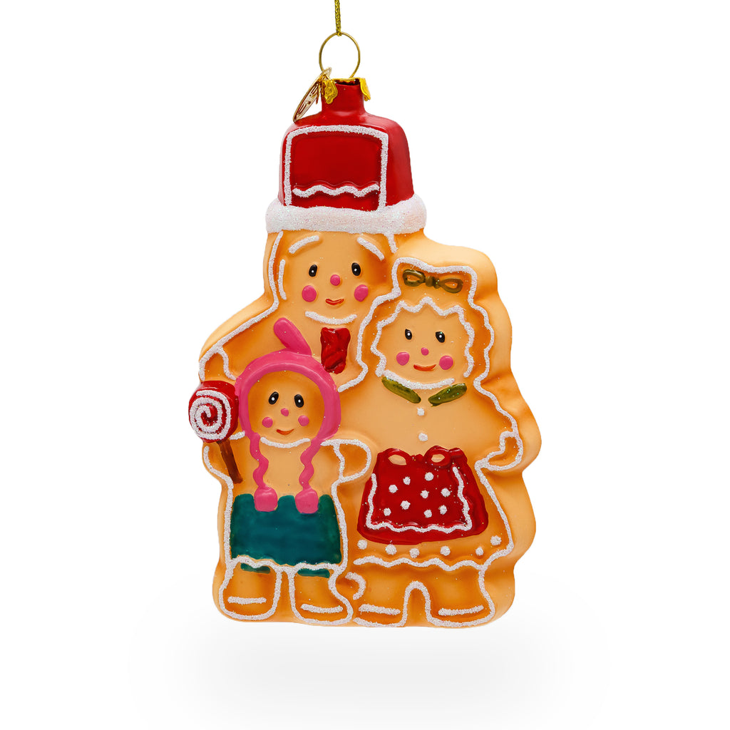 Glass Charming Gingerbread Family - Blown Glass Christmas Ornament in Orange color