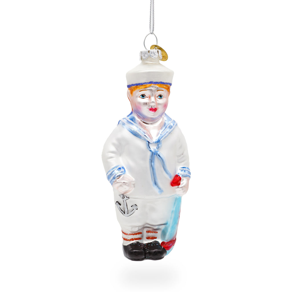 Glass Nautical Sailor - Blown Glass Christmas Ornament in White color