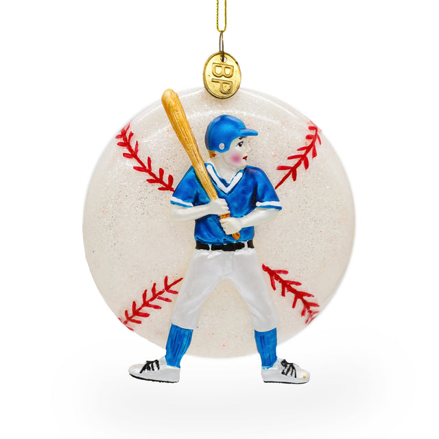 Slugging Baseball Player - Blown Glass Christmas Ornament in Multi color,  shape