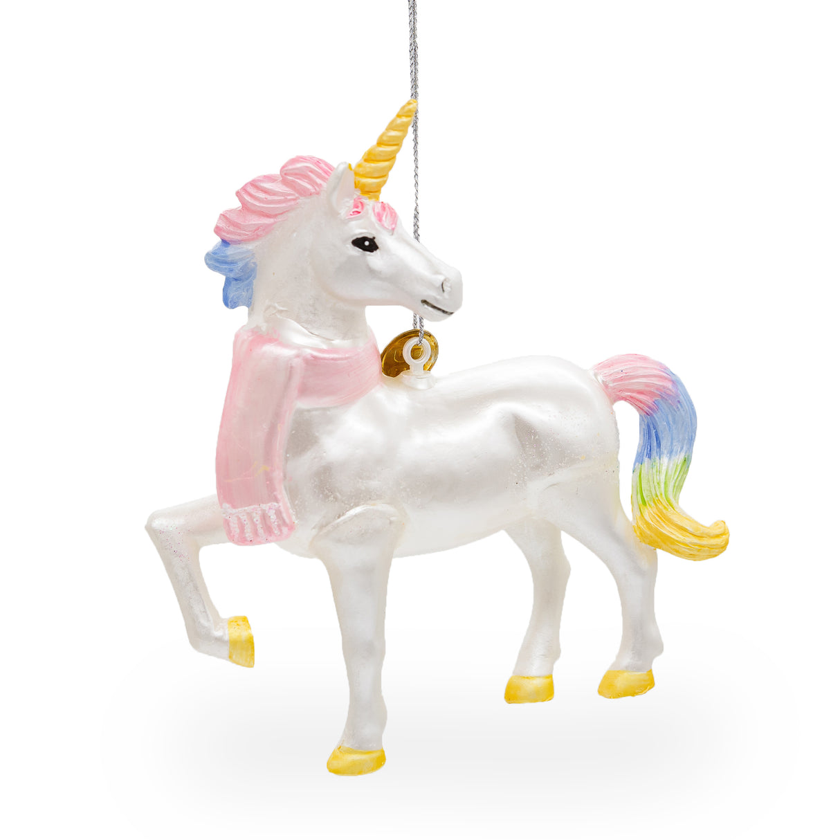 Glass Enchanting Rainbow Unicorn - Blown Glass Christmas Ornament in White color