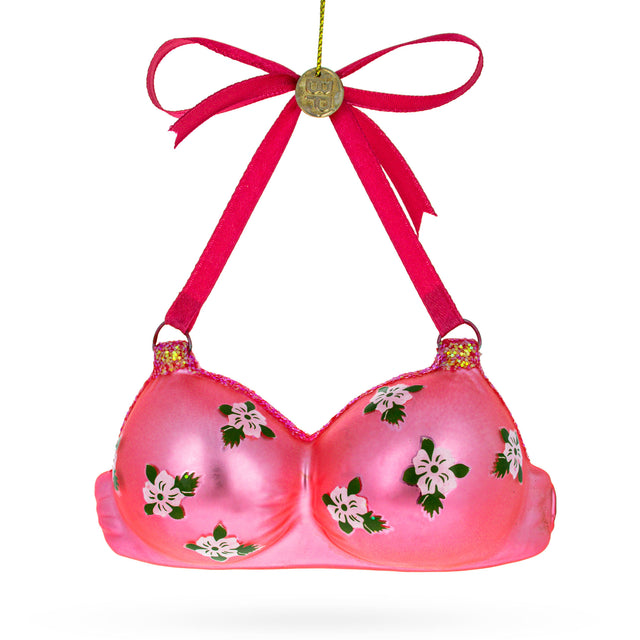 Glass Elegant Pink Bra - Blown Glass Christmas Ornament in Pink color