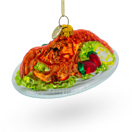 Glass Mouthwatering Red Lobster Plate - Blown Glass Christmas Ornament in Multi color