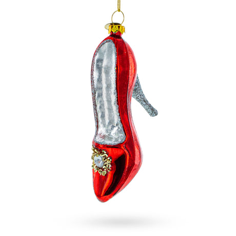 Glass Sultry Red High Heel Shoe - Blown Glass Christmas Ornament in Red color
