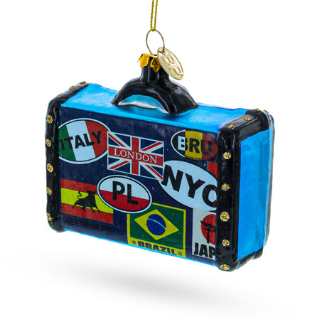 Glass Retro Wanderlust Travel Suitcase - Blown Glass Christmas Ornament in Multi color