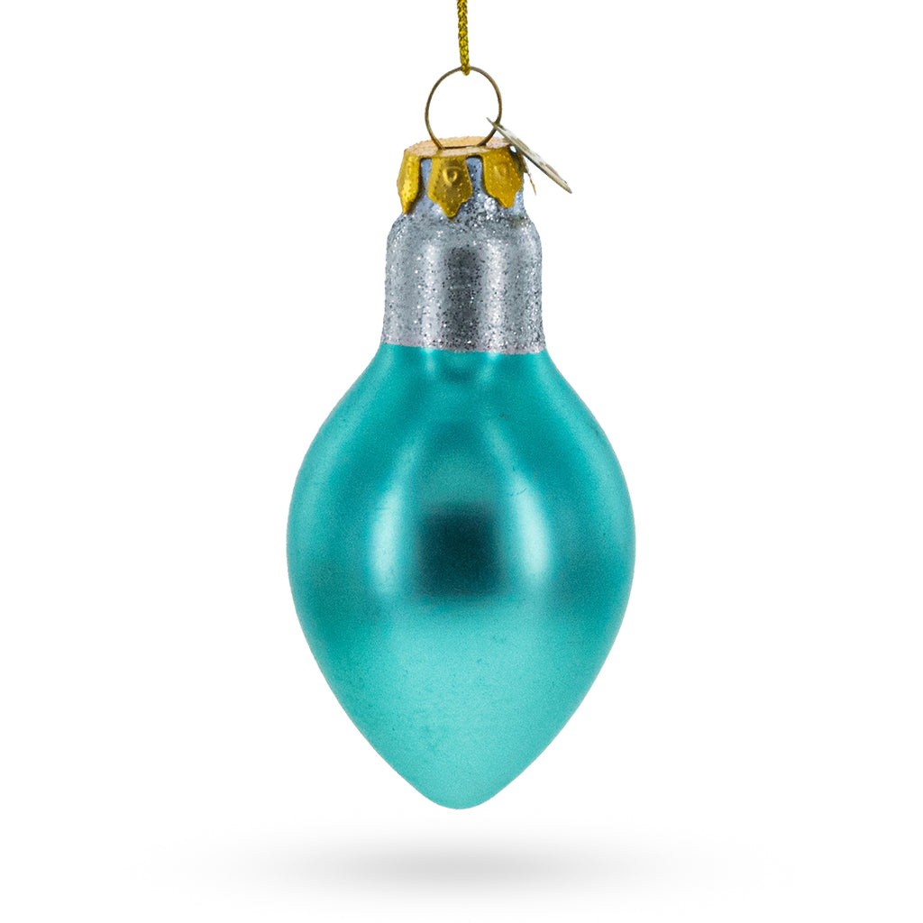 Glass Shimmering Blue Light Bulb - Blown Glass Christmas Ornament in Blue color