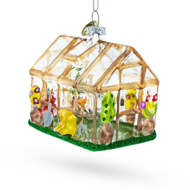 Glass Gardener's Dream Greenhouse and Tools - Blown Glass Christmas Ornament in Multi color