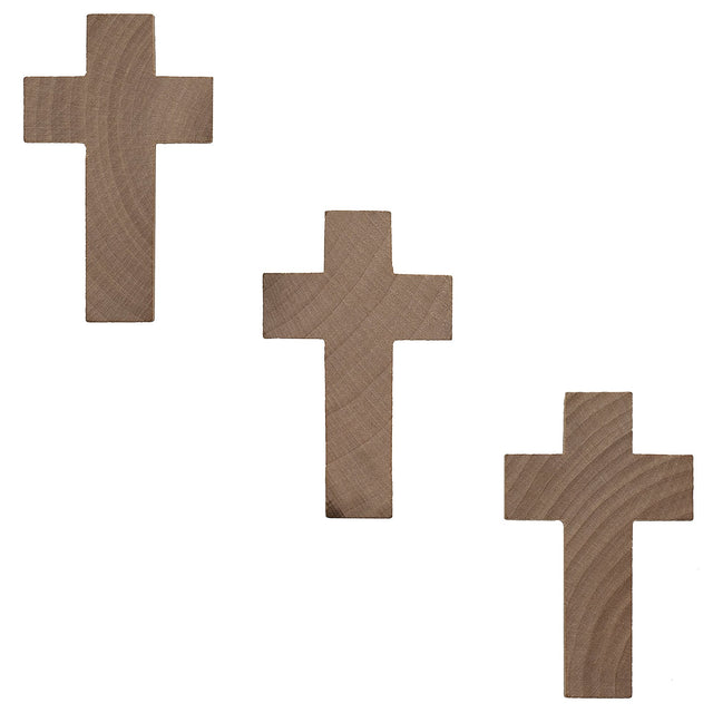 Wood 3 Unfinished Wooden Cross Shapes Cutouts DIY Crafts 2.7 Inches in Beige color