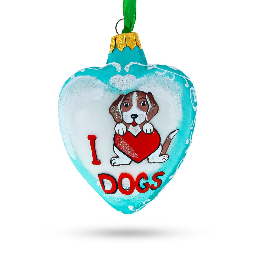 Glass I Love Dogs Heart Glass Christmas Ornament in Multi color Heart