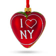 I Love New York Glass Heart Christmas Ornament in Red color, Heart shape