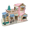 Wood Coffee Shop Building Model Kit - Wooden Laser-Cut 3D Puzzle (161 Pcs) in Pink color