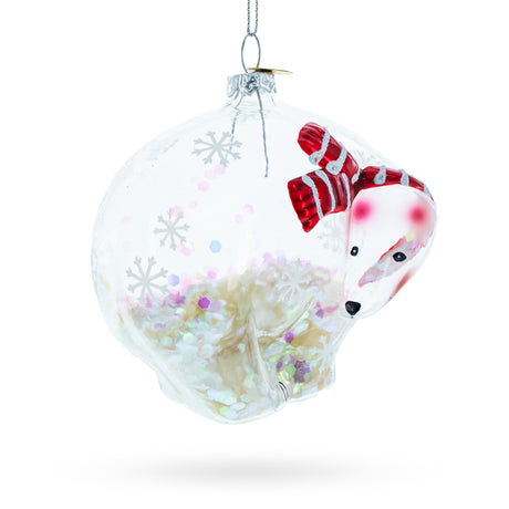 Glass Translucent Clear Polar Bear - Blown Glass Christmas Ornament in Clear color