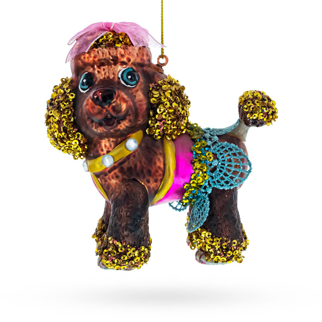 Glass Sophisticated Poodle - Blown Glass Christmas Ornament in Brown color