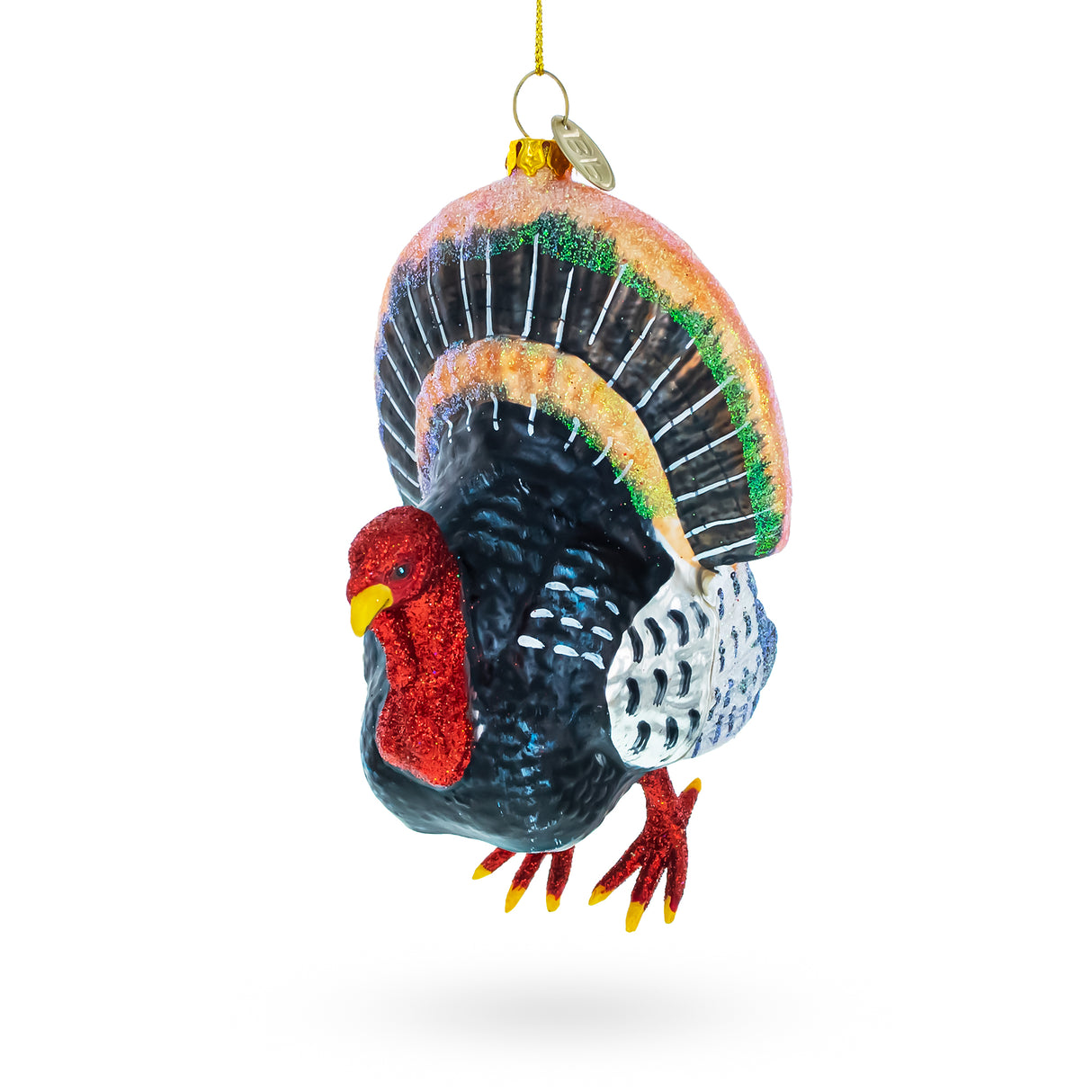 Glass Gobbler Turkey - Blown Glass Christmas Ornament in Multi color