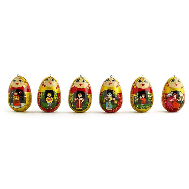 Wood 6 Fairy Tales Wooden  Dolls Christmas Ornaments 2.25 Inches in Multi color